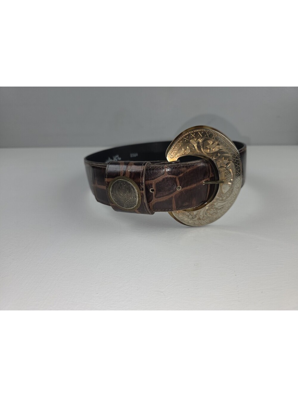 VTG John Michael Richardson Brown Croc Emb. Belt Wide Women SZ Small EUC